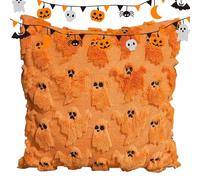 Halloween Throw Pillows, Ghost Pillow Covers, 17.72x17.72in 3d Embroidery Case, Soft Plush Fabric, Hidden Smooth Zipper for Couch Bedroom, Living Room, Sofa, Kitchen Decor, Fall Season, Christmas