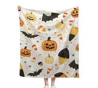Halloween Throw Pumpkin Bat Candy, Soft Cozy Throw Blanket, For Bedroom, Living Room, Sofa And Other Scenes, A Thoughtful For Friends And Family, 125x150cm