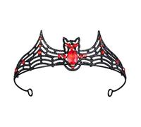 Halloween Tiara Bat Shape Crown Women Crystal Crown Gothic King Queen Tiara Vintage Black Rhinestone Tiara Headband Girl Princess Hair Accessories for Party Headpiece Halloween Costume (Red)