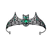 Halloween Tiara Bat Shape Crown Women Green Crystal Crown Gothic King Queen Tiara Vintage Tiara Rhinestone Headband Girl Princess Hair Accessories for Halloween Costume Dressing Up Party Headpiece