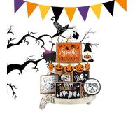 Halloween Tiered Tray Decor | Spooky Bat Pumpkin Wooden Signs for Room,Scary Halloween Desktop Ornament for Bedroom Living Room Bookshelf Cabinet Shelf Tabletops