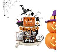 Halloween Tiered Tray Decorations,Table Centerpieces Bat Ghost Wood Sign - Home Tiered Tray Decorations for Den Living Room Bedroom Tabletops Shelf