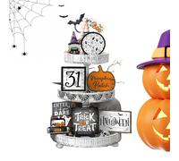 Halloween Tiered Tray Decorations - Table Centerpieces Bat Ghost Wood Sign - Home Tiered Tray Decorations for Den Living Room Bedroom Tabletops Shelf