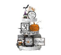 Halloween Tiered Tray Decorations | Table Centerpieces Bat Ghost Wood Sign,Horror Halloween Party Supplies for Tabletops Living Room Bedroom Cabinet Den Bookshelf