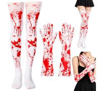 Halloween Tights and Blood Gloves, Halloween Accessories, Halloween Costume | Realistic Blood-Splattered Gloves & Socks Set for Halloween Costumes & Horror Events