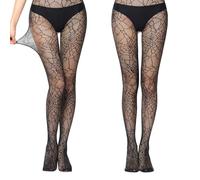 Halloween Tights for Women - 2 Pairs Spider Web Tights Sexy Halloween Costumes Women Hollow Sheer Jacquard Black Fishnet Tights Pantyhose Stockings for Halloweens Accessories Women's Fancy Dress