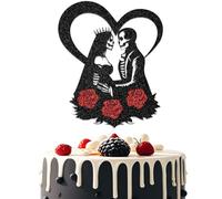 Halloween Till Death Do Us Part Cake Topper, Halloween Wedding Decorations, Skull Silhouette Cake Topper Party Decorations Supplies Black & Red