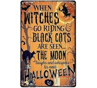 Halloween Tin Decor Black Cat And Witch Halloween Day When Witches Go Riding And Black Cats Are Seen The Moon Tin Sign Retro Style Miller Beer Bar Den Halloween Painting Metal 8X12 Inch