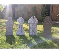 Halloween Tombstone Grave Yard Decorations, Set of 4, Grey Props Tombstone Grave Yard Gravestone Prop Yard Dead
