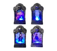 Halloween Tombstone Lamp, Waterproof Led Decorative Candle Lights, Flashing Effects, Spooky Graveyard Party Props, Perfect for Indoor and Outdoor Halloween Decorations, 7x12.5cm 4-Piece Resin