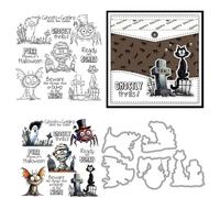 Halloween Tombstonet Stamps and Die Cuts for Card Making Mummy Transparent Silicone Clear Stamp and Metal Cutting Dies Sets for DIY Scrapbooking Paper Crafting Seals Decorative Supplies