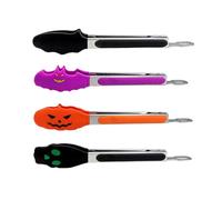 Halloween Tongs with Silicone Tips Pumpkin Ghost Bat Design High-Temperature Barbecue Tongs Resistant Steel