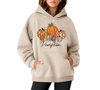 Halloween Top Women Cotton Hoodies for Women Uk Women's Spring And Autumn New Loose Large Casual Halloween Printed Hoodie Halloween Pumpkin Hoodie Sweatshirt Womens Hoodies (Beige, M)