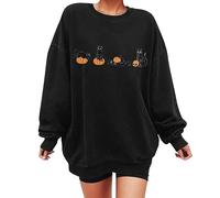 Halloween Top Wowomen Women's Boating Sweatshirts, Fashion Round Collar Elegant Loose Ghost Crewneck Horrible Large Size Autumn Winter Bat Pumpkin Warmth Long Sleeves Sweaters Outdoor Indoor
