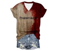 Halloween Tops for Women Bloody Shirt Blood Im Fine with Blood, 5X-Large Casual Shirts for Summer