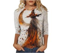 Halloween Tops for Women Crewneck 3/4 Sleeve Vintage T Shirt Novel Pumpkin Witch Bat Cat Ghost Cute Spooky Holiday Outdoor Shirts Custom t Shirt Next Day delivery Multicolor M