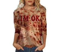 Halloween Tops for Women UK Casual Round Neck Short Sleeve Tshirt Pumpkin Bloody Witch Bat Print Polyester Womens Shirt
