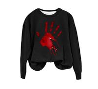 Halloween Tops Womens Crewneck Sweatshirt Oversized Long Sleeve Tops Bloody Handprint Graphic Print Jumper Autumn and Winter Round Neck Pullover Loose Fit Tops Novelty Clothes