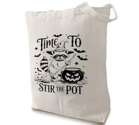 Halloween Tote Bag - Time to Stir The Pot, Witches Raccoon Aesthetics Tote Bag for Women, Raccoon Gifts Fall Holiday Gifts for Women, Halloween Party Favor/H04