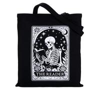 Halloween Tote Bags the Reader Gothic Book Tote Bag Skeleton Book Lover Gifts for Women Canvas Bag Witchy Skull Goth Tote Bag Aesthetic Bookish Merch Halloween Spooky Gifts for Women Men Readers
