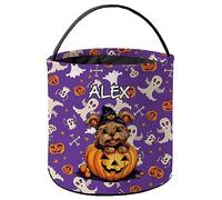 Halloween Tote Basket Yorkshire Terrier Dog Cute Puppy Candy Bag Birthday | Personalised Halloween Pumpkin Bags With handle Trick or Treat Basket for Festival Party Favor