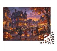 Halloween Town Jigsaw Puzzle 1000 Pieces Recyclable Material Jack-o'-lantern Puzzles for Adults Fun Present & Activity for Home Great Gift Idea for Men 70x50cm/1000pcs