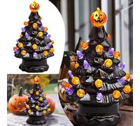 Halloween Toys Ceramic Halloween Black Tree Desktop Ceramic LED Decorations Black Christmas Tree for Kids (,17.3x10.2x10.2cm)