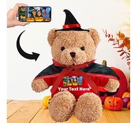 Halloween Toys Personalised Teddy Bear with Wizard Hat and Vampire Cape, Bear Stuffed Animal Halloween Plush with Custom Text+Image as Personalised Gifts for Halloween (8 in-Halloween-Bear in Red)