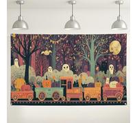 Halloween Train Backdrop, Spooky Vintage Train Scene Party Decorations, Perfect for Halloween Photo Booth and Fall Celebrations 71x43 Inch