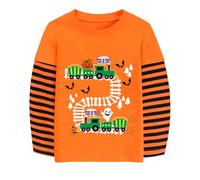 Halloween Train Ghost Shirt for Toddler Boy Girls Stripe Long Sleeve Tops Kids Halloween Tshirt Orange 6-7 Years