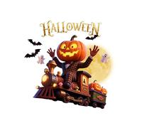 Halloween Train Window Clings - 2 Sheets Pumpkin Moonlight Journey, Static Reusable Stickers for Glass & Walls