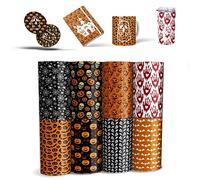 Halloween Transfer Sheets, 8 Sheets 4.5"x 12" Pumpkin Spider Skeleton Pre-Printed Sublimation Paper for Heat Press Mug, DIY T- Shirts,Coasters Blanks Orange Black