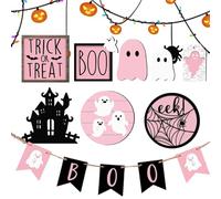 Halloween Tray Decor, Halloween Decorations Indoor - Ghost Themed Wooden Centerpieces Spooky for Holiday Kitchen Apartment Farmhouse Bedroom Bathroom Party Fireplace