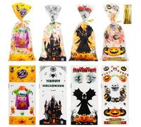 Halloween Treat Bags, Halloweens Gift Bags, 100PCS Halloween Cellophane Treat Bag, Plastic Clear Candy Cookies Goodie Snacks Trick or Treat Bag for Halloweens Party Decorations Favors Supplies