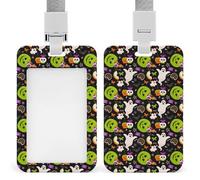 Halloween Treats Ghost Pumpkin Head ID Badge Holder Retractable ID Cards Holder with Lanyard Office Accessories for Women Men