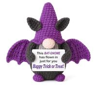 Halloween Treats Non Candy, Crochet Purple Bat Gnome with Greetings, Halloween Toy Gifts, Goodie Bag Stuffers in Treat Bag & Boo Basket