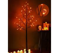 Halloween Tree, 6FT Black Spooky Outdoor Lighted with 96LED Orange Lights and 24