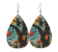 Halloween Tree Branch Village Earrings for Women, Leather Earrings Teardrop for Women Trendy, Tear Drop Earrings Jewelry