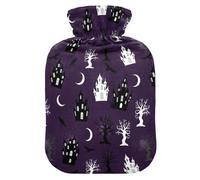 Halloween Tree Castle Purple Hot Water Bottle with Cover for Pain Relief Bed Warmer for Menstrual Cramps, 2L