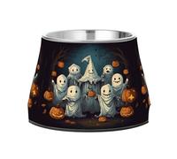 Halloween Tree Ghosts Pumpkins Dog Raised Bowl, 540 ML Feeding Food Pet Bowl Stainless Steel Non-slip High Capacity Cat Bowl