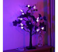 Halloween Tree Lights Halloween Decorations,Black Maple Leaf Tree Light Fall Decor with 24 LED Halloween Eye Spider Ghost Purple Lights,for Light up Indoor Home Party Halloween Table Decorations