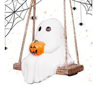Halloween Tree Ornaments - Halloween Swing Ghost Holding Pumpkin Ornaments | Decorative Resin Figurine Pendant for Shelf Door Desktop Indoor Car Review Mirror Yard Patio Window Party