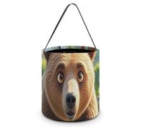 Halloween Trick Or Treat Bag with Handle Candy Bag Reusable Party Favor Bag | Bear Crossing The River Cartoon Halloween Bucket Foldable Goodie Candy Gift Bags for Party Favor Supplies