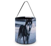 Halloween Trick Or Treat Bag with Handle Candy Bag Reusable Party Favor Bag | Husky Dog on A Frozen Lake Halloween Bucket Foldable Goodie Candy Gift Bags for Party Favor Supplies