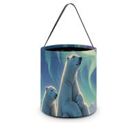 Halloween Trick Or Treat Bag with Handle Candy Bag Reusable Party Favor Bag | Polar Bears & Northern Lights Halloween Bucket Foldable Goodie Candy Gift Bags for Party Favor Supplies
