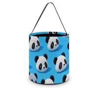 Halloween Trick Or Treat Bag with Handle Candy Bag Reusable Party Favor Bag | Red Panda Grid Halloween Bucket Foldable Goodie Candy Gift Bags for Party Favor Supplies