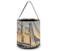 Halloween Trick Or Treat Bag with Handle Candy Bag Reusable Party Favor Bag | White Sailing Ship at Sunset Halloween Bucket Foldable Goodie Candy Gift Bags for Party Favor Supplies