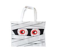 Halloween Trick or Treat Bags, 42 x 32 cm, Set of 4 Designs - Pumpkin, Ghost, Cat, Mummy, Reusable Shopping Totes (Mummy)