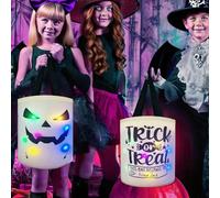 Halloween Trick or Treat Bags Candy Bucket Decoration, Light Up Ghost Basket Multipurpose Reusable Sweet Goody Buckets for Halloween Decor Gifts Scary Party Supplies Favors Spooky Decor 2 Pack