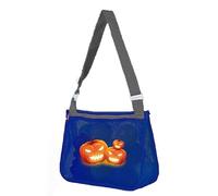 Halloween Trick or Treat Bags,Unisex Cartoon Beach Bag,Mesh Fabric Toy Storage Bag,Hollow Single-Shoulder Bag,Shell Storage Bag (11-Gleamy Pumpkins)